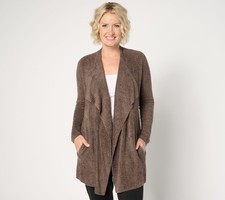 Barefoot Dreams Petite CozyChic Lite Ribbed Island Wrap Cardigan Java S/M New