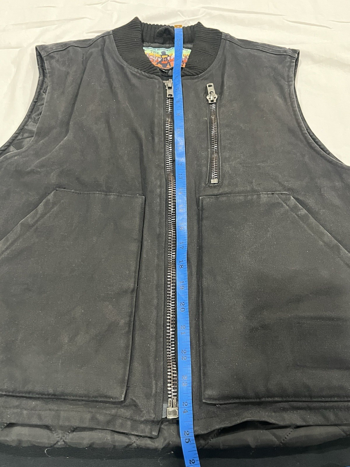 Tobacco Motorwear Wasteland Vest Black Quilt Lined Heavy Waxed Canvas USA Size L