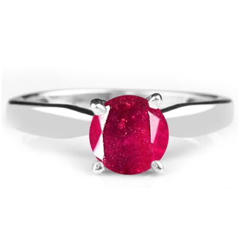 1.20Kt Round Shape Natural Burmese Red Ruby Ring Solid 585 White Gold - Picture 1 of 1