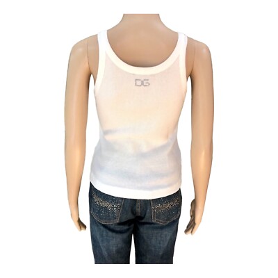 Dolce Gabbana White Ribbed Tank Top With Crystal DG Logo Sz M | eBay