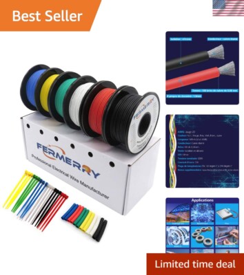 Flexible 20 Gauge Silicone Hook-Up Wire Set - 50ft Each, 6 Colors Included