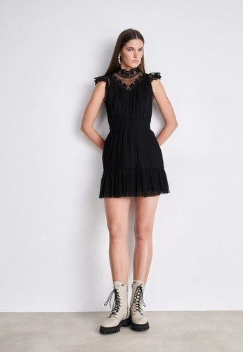 AllSaints Azura Dress Womens 4 Black Tulle Lace Cap Sleeve Party Cocktail ERK148 - Picture 11 of 16