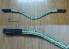 Leather Browband Green+ Clear+ Green Crystal Brow Band - X full, Full, Cob