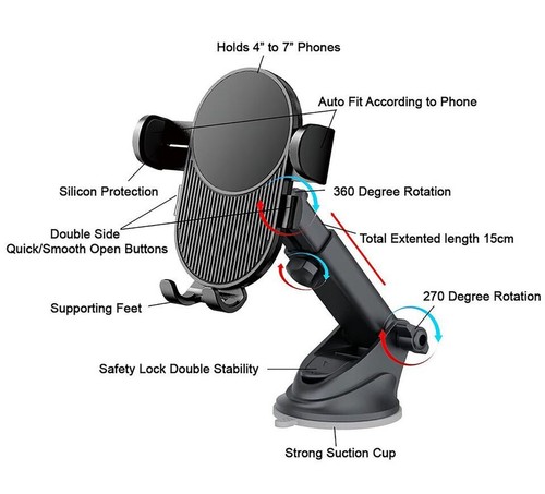 360° Strong Suction Auto Phone Fit car Dashboard/Windscreen Holder Mount cradle - Picture 3 of 11