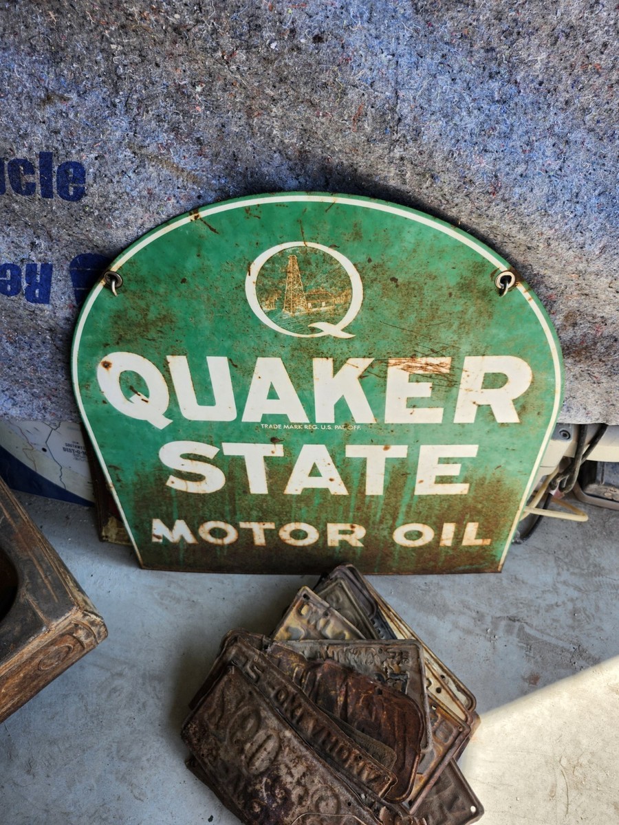Vintage QUAKER STATE MOTOR OIL Tombstone 2-SIDED SIGN 26 x 29 | eBay