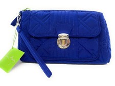 Vera Bradley COBALT QUILTED Pushlock WRISTLET Wallet CLUTCH Coin PURSE Cards NWT