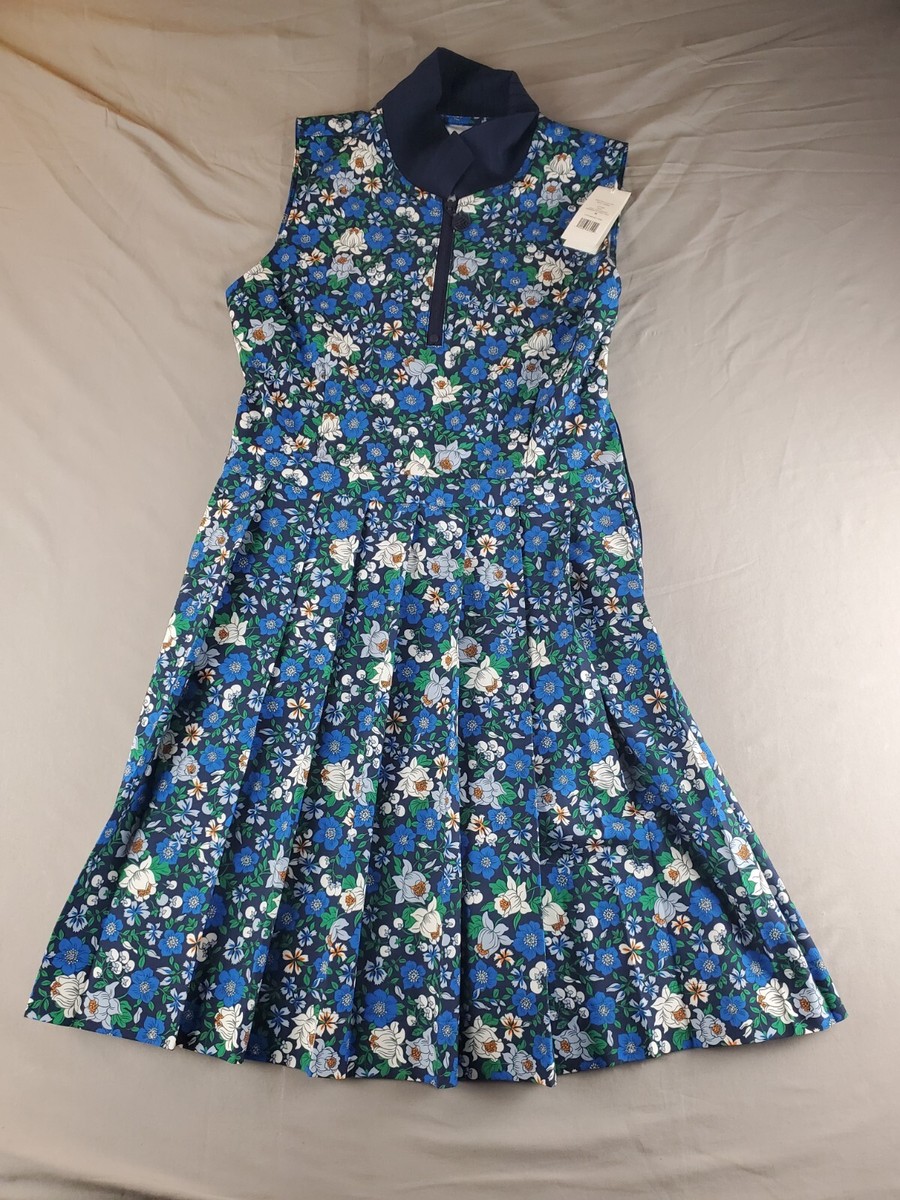 TORY BURCH Sport Dress Medium Blue Floral Zip Collar