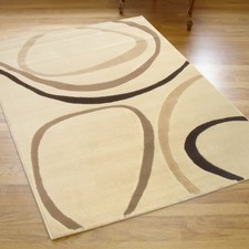 Large Modern Patina Circle Cream Beige & Brown Rug 1.6m x 2.3m 5'3 x 7'6 approx