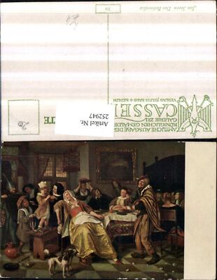 252947,Künstler AK Jan Steen Das Bohnenfest Personen Kinder Frau m. Kleid Hund
