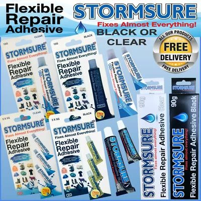 STORMSURE BLACK or CLEAR FLEXIBLE REPAIR ADHESIVE GLUE TENT RIPS HOLES BOOT SHOE