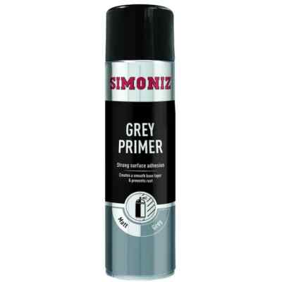 2x Simoniz Grey Primer Spray 500ml Auto Acryl Aerosol starke Oberflächenhaftung