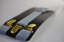 Dusty blue Elastic Suspenders Braces with Gold Golden Metal Clips For all ages