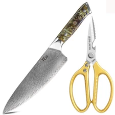2Pcs TURWHO 8in Chef Knife Japanese VG10 Damascus Steel Kitchen Chef Scissors