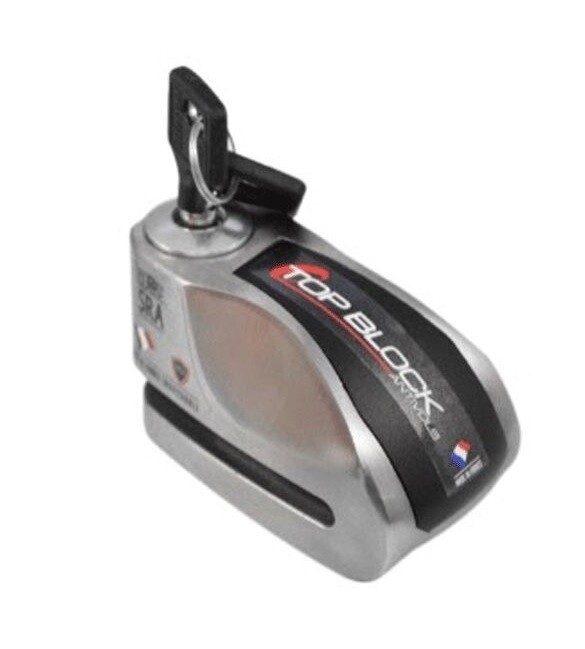 Antivol bloque-disque moto TOP BLOCK alarme 120DB en aluminium aéronautique argent