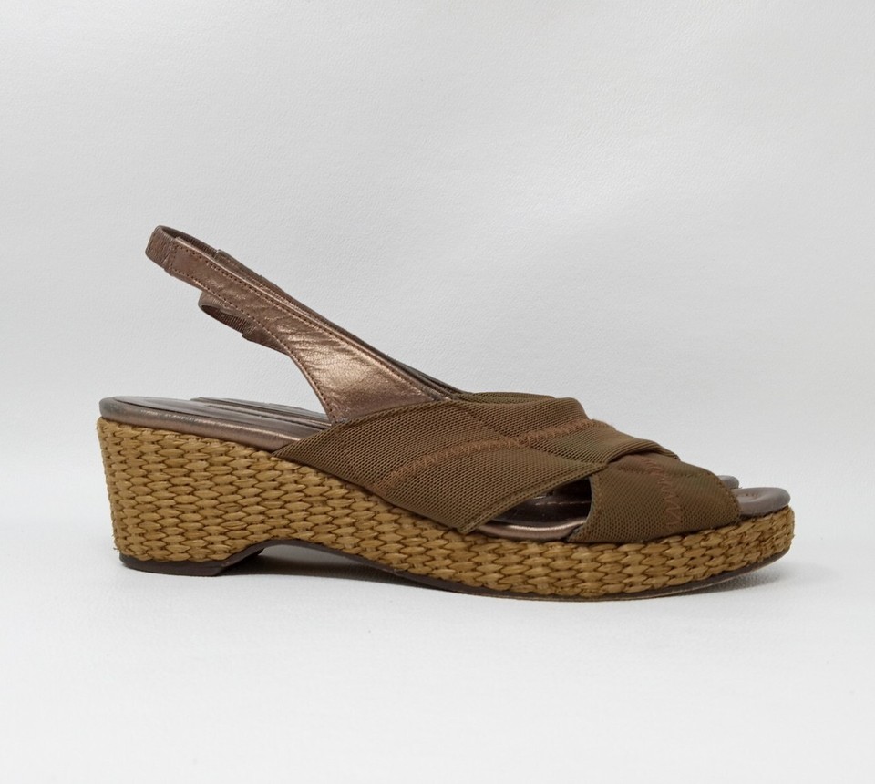 Donald Pliner Kiwa Brown Bronze Wedge Heels Platform Pumps Sandals