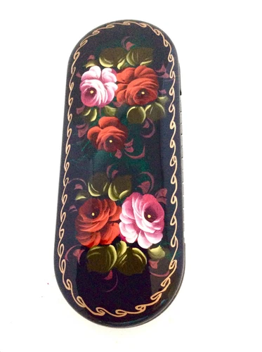 EYEGLASS CASE Russian Hand Painted Lacquer Box Zhostovo style