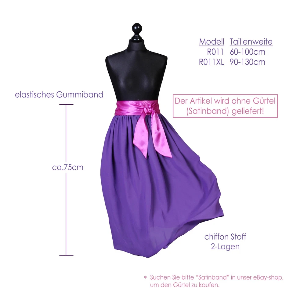 Sommerrock Lang Rock Strandrock Maxirock chiffon 2-Lagen 75cm lang Lafairy  - Bild 3 von 4