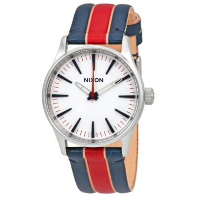 BRAND NEW Nixon Sentry 38 Leather White/Stripes Analog Leather Watch A3771854-00