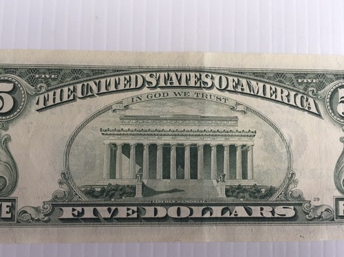 1995 Federal Reserve Note $5 Dollar Bill - Picture 4 of 4