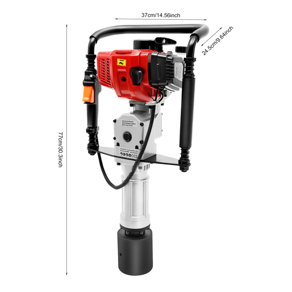52CC 2.3HP Gas Powered T Post Driver Fence Pile Driver Hammer Tool Kit w/3 Heads - Image 3 of 4
