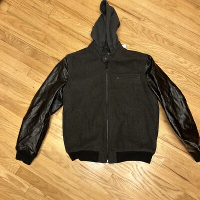 LEVI BLACK LEATHER WOOL VARSITY TRUCKER JACKET Large THERMORE INSULATION 