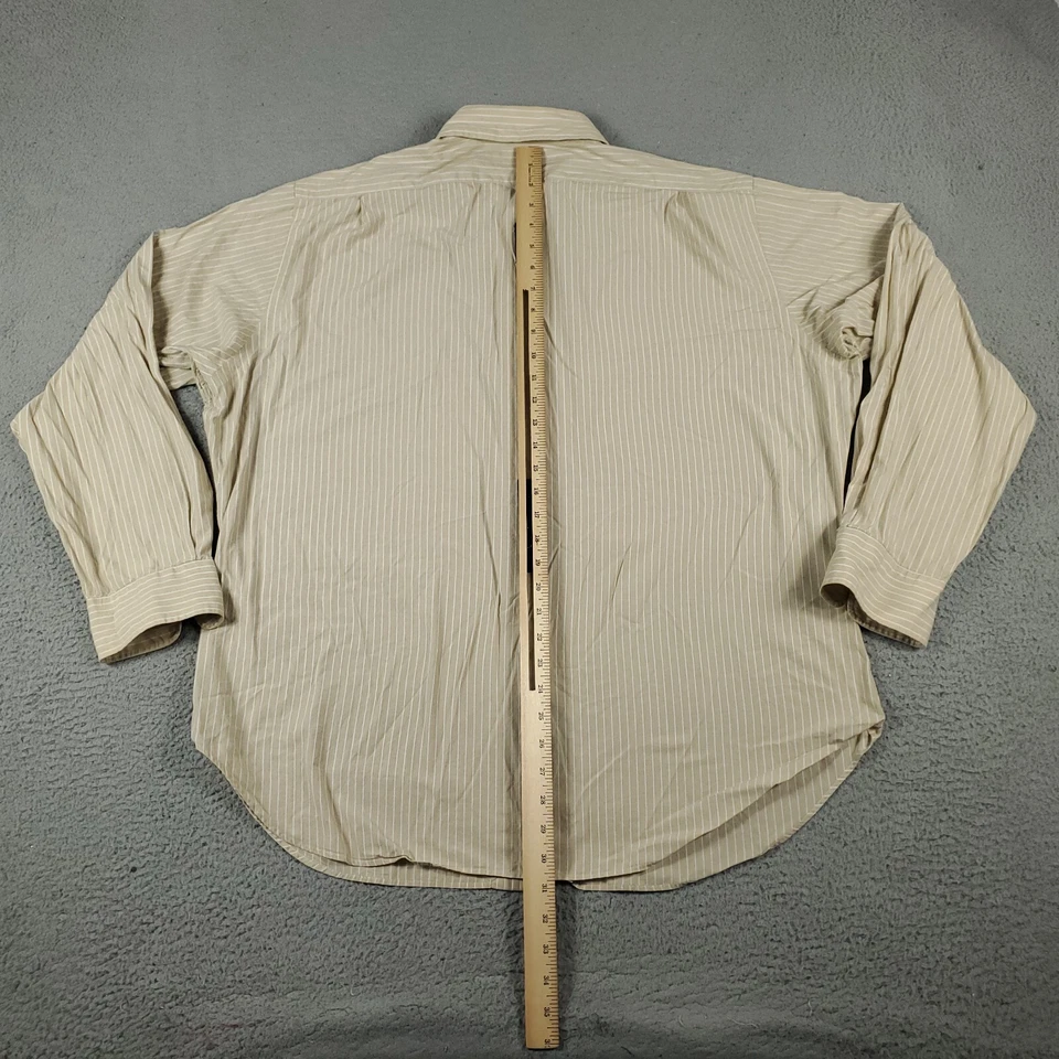 Camisa Ralph Lauren Para Hombre Talla 17.5 Beige Rayas Vestido Abotonado Manga Larga Foto 3 de 4