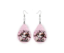 Cute Goat Print Wood Dangle Teardrop Print Earrings Jewelry