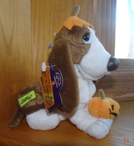 Vtg Applause Hush Puppies Basset Hound Pumpkin Dog Bean Bag Plush pup-o-latern - Picture 2 of 8