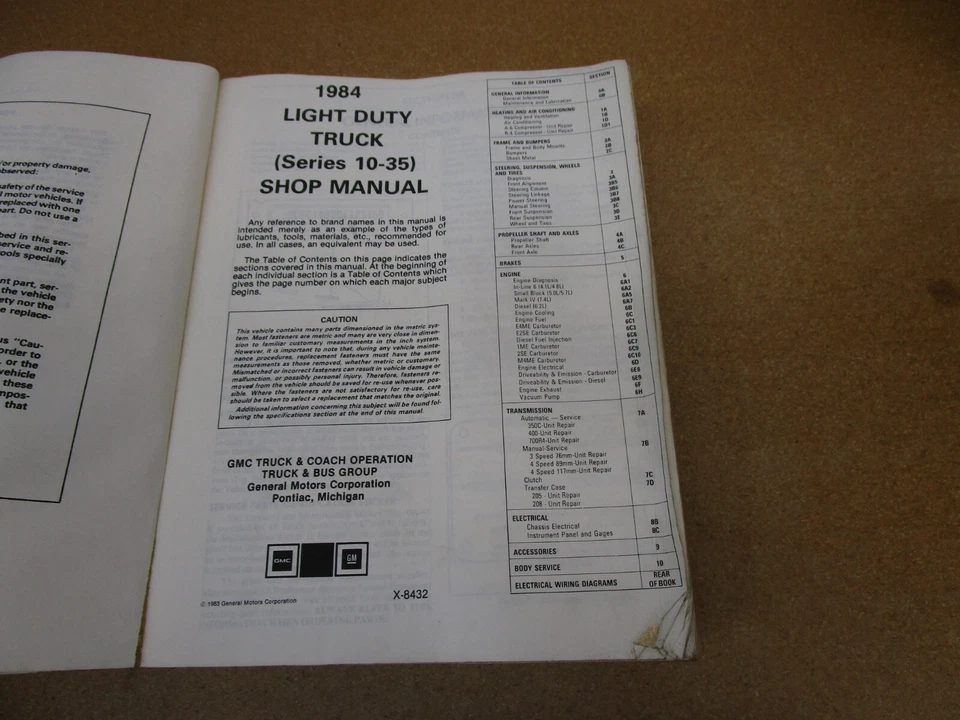 GMC C/K 1984 camioneta pickup Suburban Jimmy Van manual de servicio original 1500 2500 Foto 3 de 4