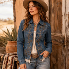 Vintage Y2K Floral Embellished Denim Jacket Sz 4 Cottage Fairy Grunge Country