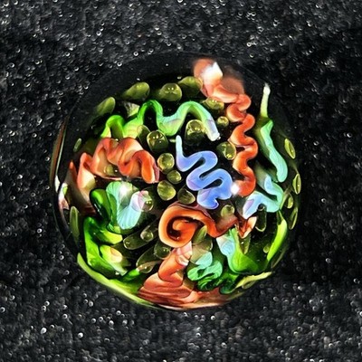 1 1/8  Mad Man Marbles Multi Christmas Color Reverse Twist Marble Signed MMM 11