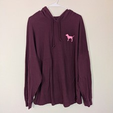 Victoria's Secret PINK Varsity Pullover Hoodie Tee Maroon Glitter Logo Oversized