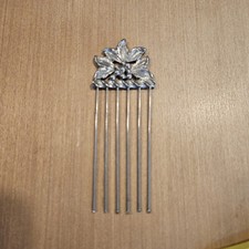 Vintage Silver Tone Floral Hair Comb Pick Pin Hollywood Regency Victorian Updo