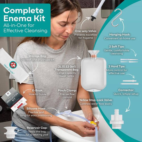 Anima Kit Enema Kit for Adults, 0.53 Gal Capacity - Transparent, Hands-Free with ...