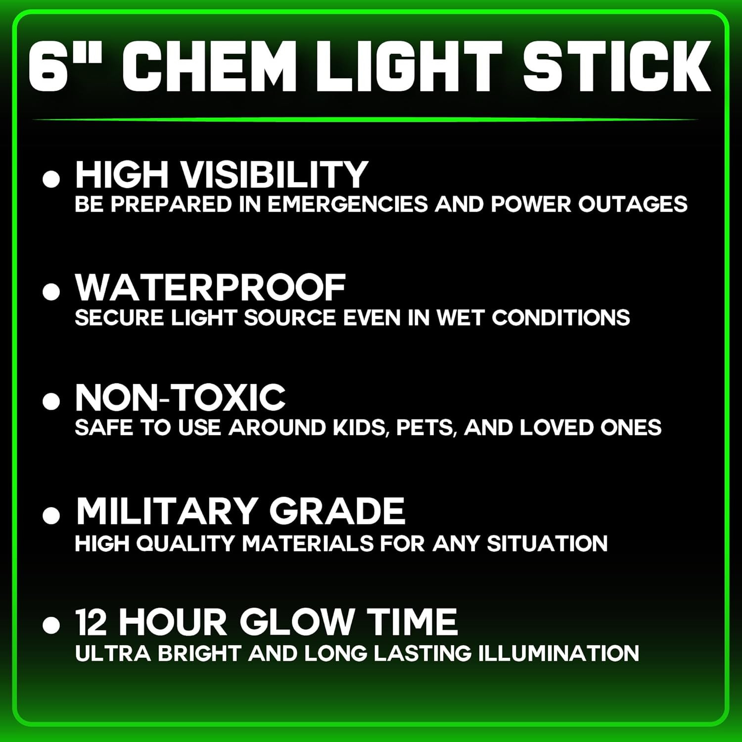 Military Grade Green Glow Sticks - 25 Pack - 12 Hour Bulk Tactical Light Sticks