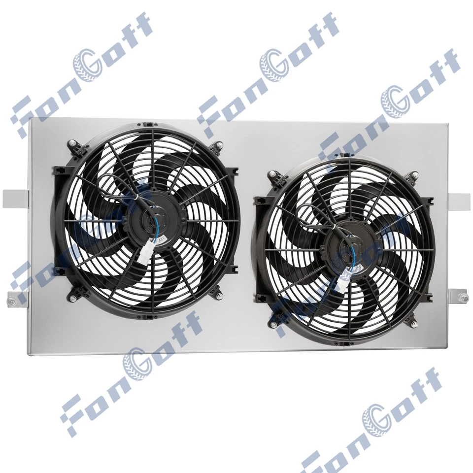 Aluminum Shroud +2x 14'' Fan For 1999-2013 Chevy Silverado GMC Sierra 2500 3500 Foto 2 de 4