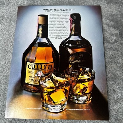 Vintage Cutty Sark 12 Chivas Regal Scotch Whisky Ad Print Bar Art Man Cave 1977