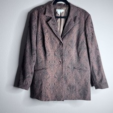 Coldwater Creek Womens Blazer Jacket Multicolor Brown Paisley Button Up Sz PXL