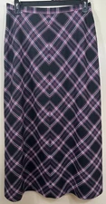 Preston York Size 14 Black Plaid Lined Midi Tartan Wool Skirt EUC Colorful Prep