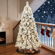 6ft Pre-Lit Snow-Flocked Christmas Tree 350 LED Light 752 PVC/Pine Needles Tips