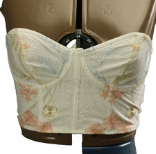 Shein Floral Embroidered Bustier MARK Wireless Hook Eye Back Stretchy White XS