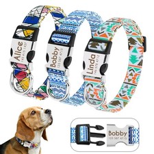 Personalized Dog Collar Nylon Adjustable Engraved Pet ID Nameplate Custom Buckle