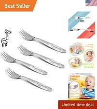 4 Piece Stainless Steel Toddler Forks, Safe Children Forks for Self-Feeding, ...