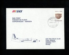 Postal History First Flight SAS 6/1/1992 Copenhagen Denmark to Bergen Norway