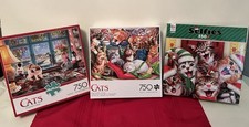 3 SEALED CAT PUZZLES 750/550 PCs Selfies Kitten Closet Puzzlers Desk Buffalo 