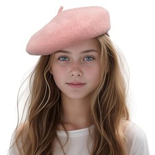 Jastore Kids Beret Hats for Girls French Wool Berets Hat 4-10 Years, Pink