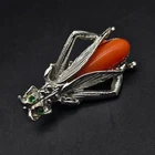 Orange Grasshopper Bug Brooch Insect Silver Tone Vintage Costume Jewelry