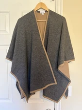 Wool-Cashmere Poncho Cape Shawl Wrap Reversible Gray Tan NEW Rodan + Fields