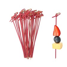 100Pcs Bamboo Cocktail Skewers Knob for Drinks Appetizers(5.9", Red)