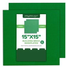 Play Platoon 15 x 15 Inch Baseplate for Building Bricks - Green 2 Pack